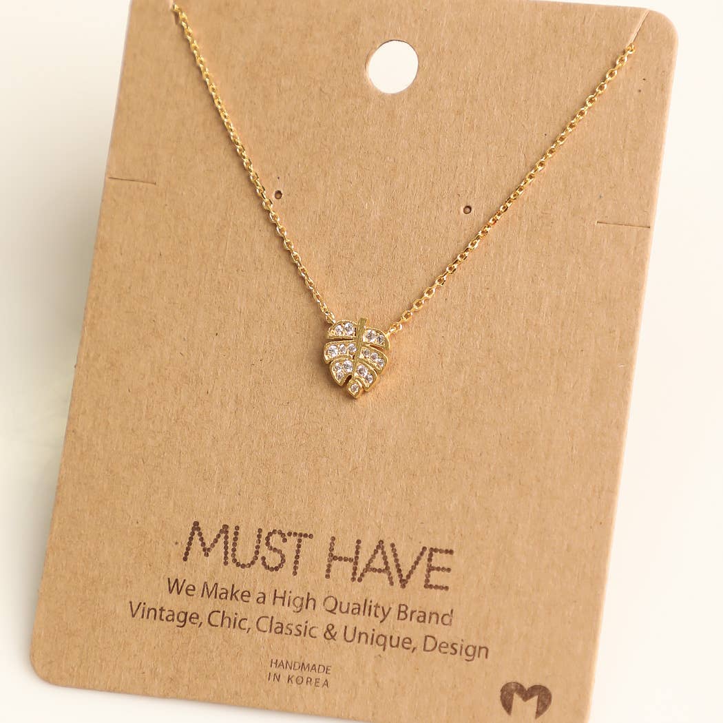 Rhinestone Leaf Charm Necklace