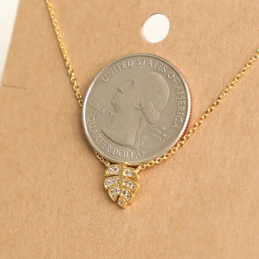 Rhinestone Leaf Charm Necklace