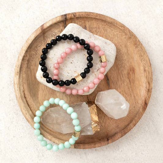 Pink Jade and Gold Stretch Bracelet