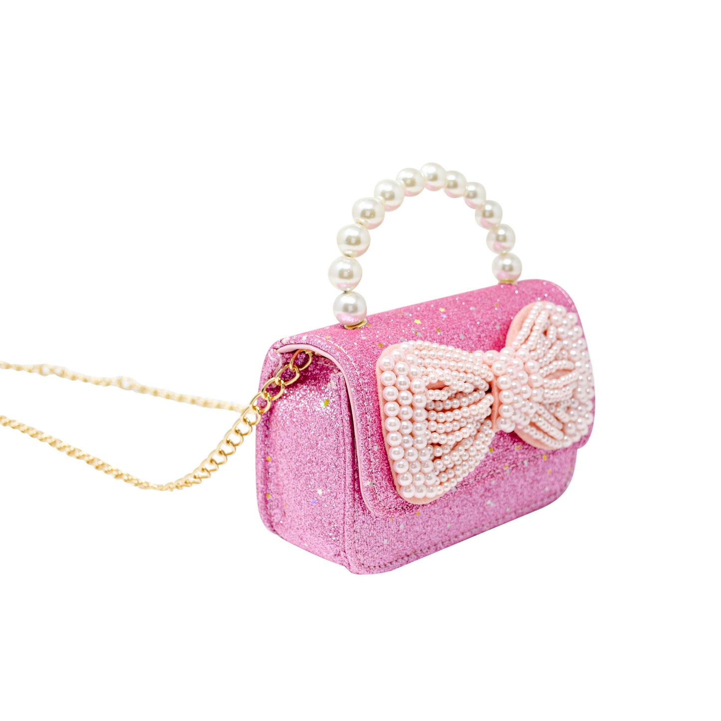 Glitter Pearl Handle Bow Handbag