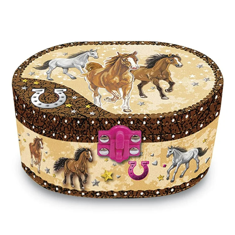 Dashing Horse Oval Shaped Music Jewelry Box