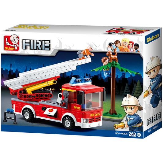 Fire Truck with Aerial Ladder Building Brick Kit