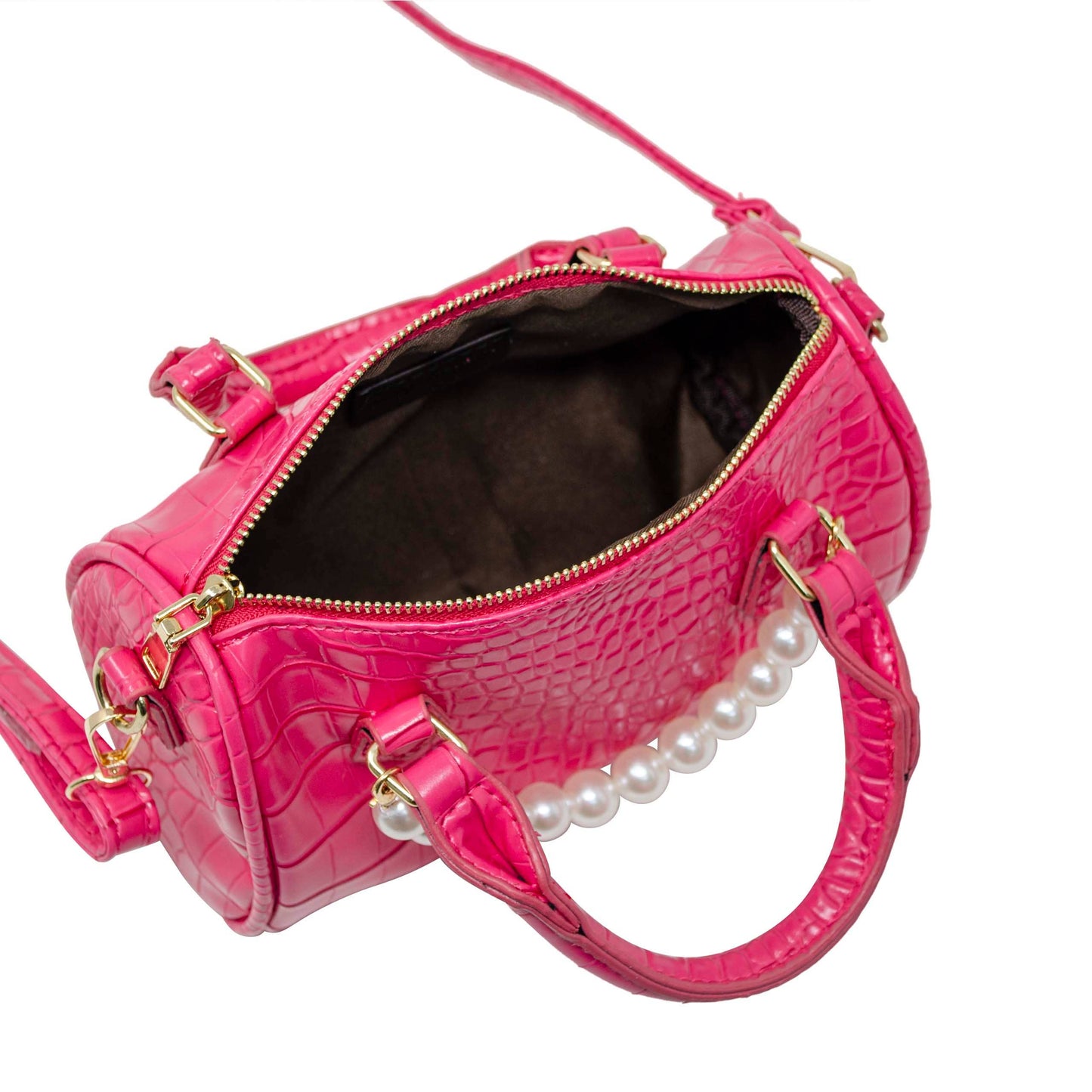 Crocodile Pearl Duffle Handbag: Hot Pink