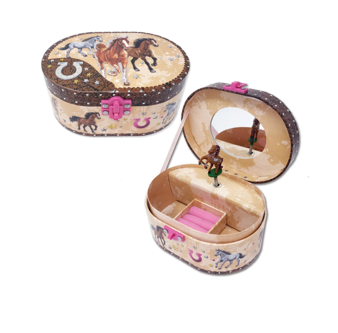 Dashing Horse Oval Shaped Music Jewelry Box