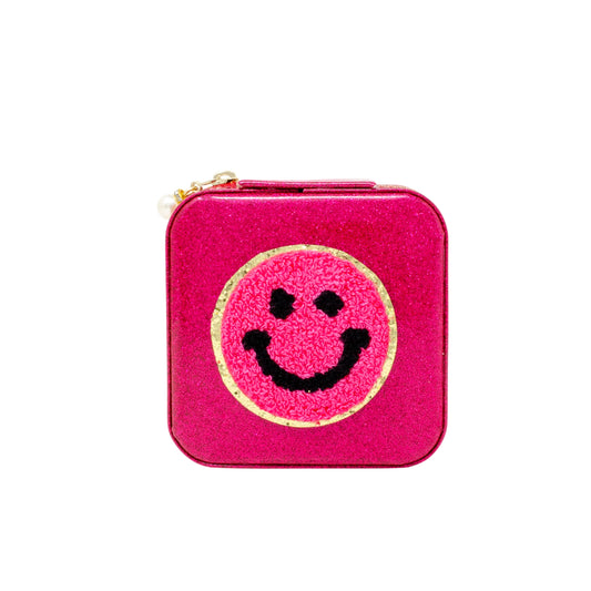 Hot Pink Happy Face Sparkle Jewelry Box