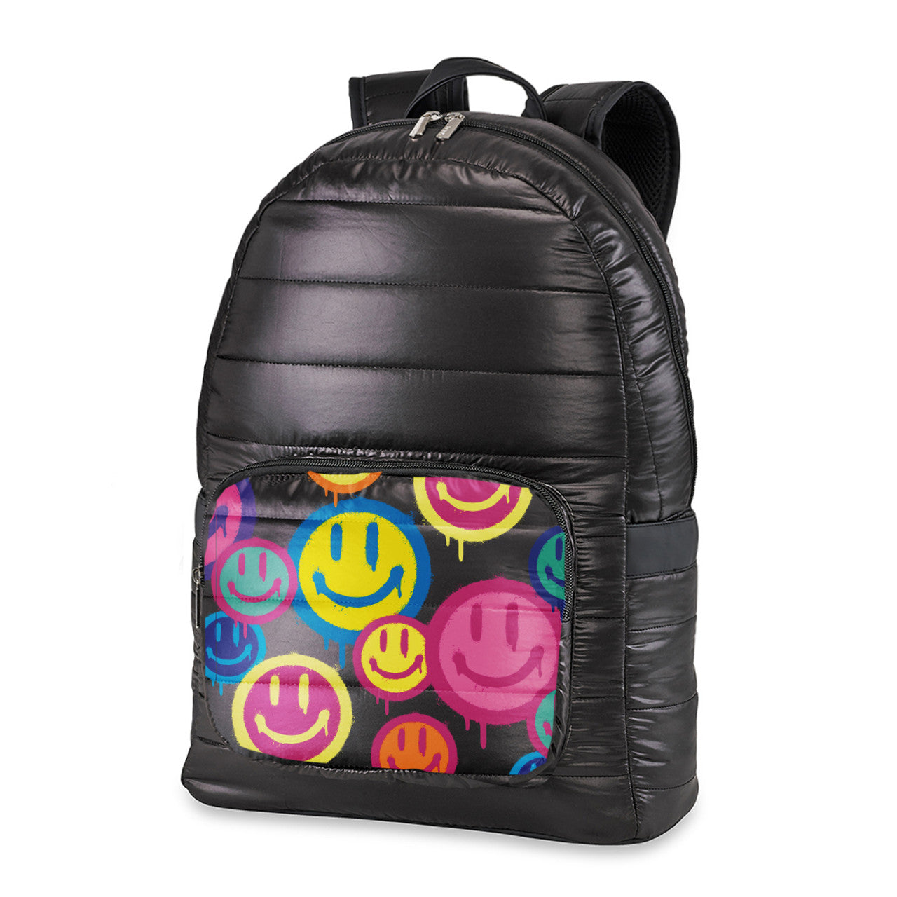 Black Happy Face Puffer Backpack