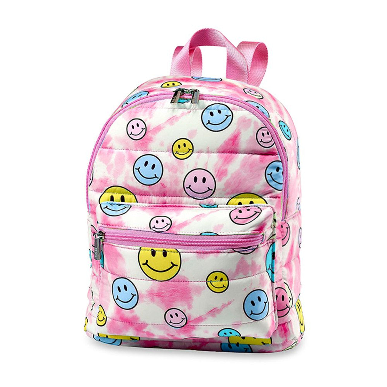 Pink Tie Dye Happy Face Puffer Mini Backpack