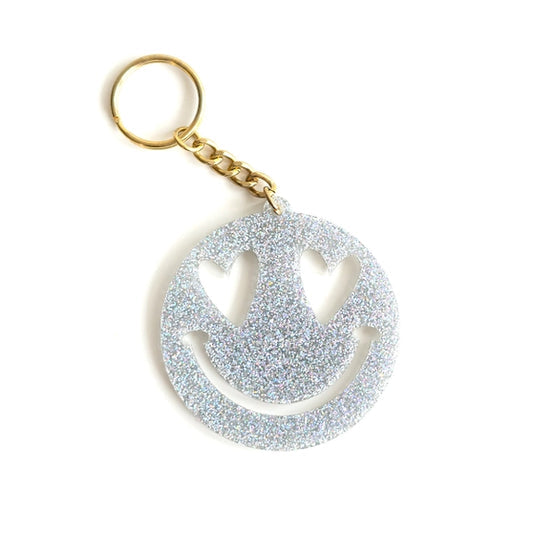 Holographic Glitter Heart Eyes Smile Keychain