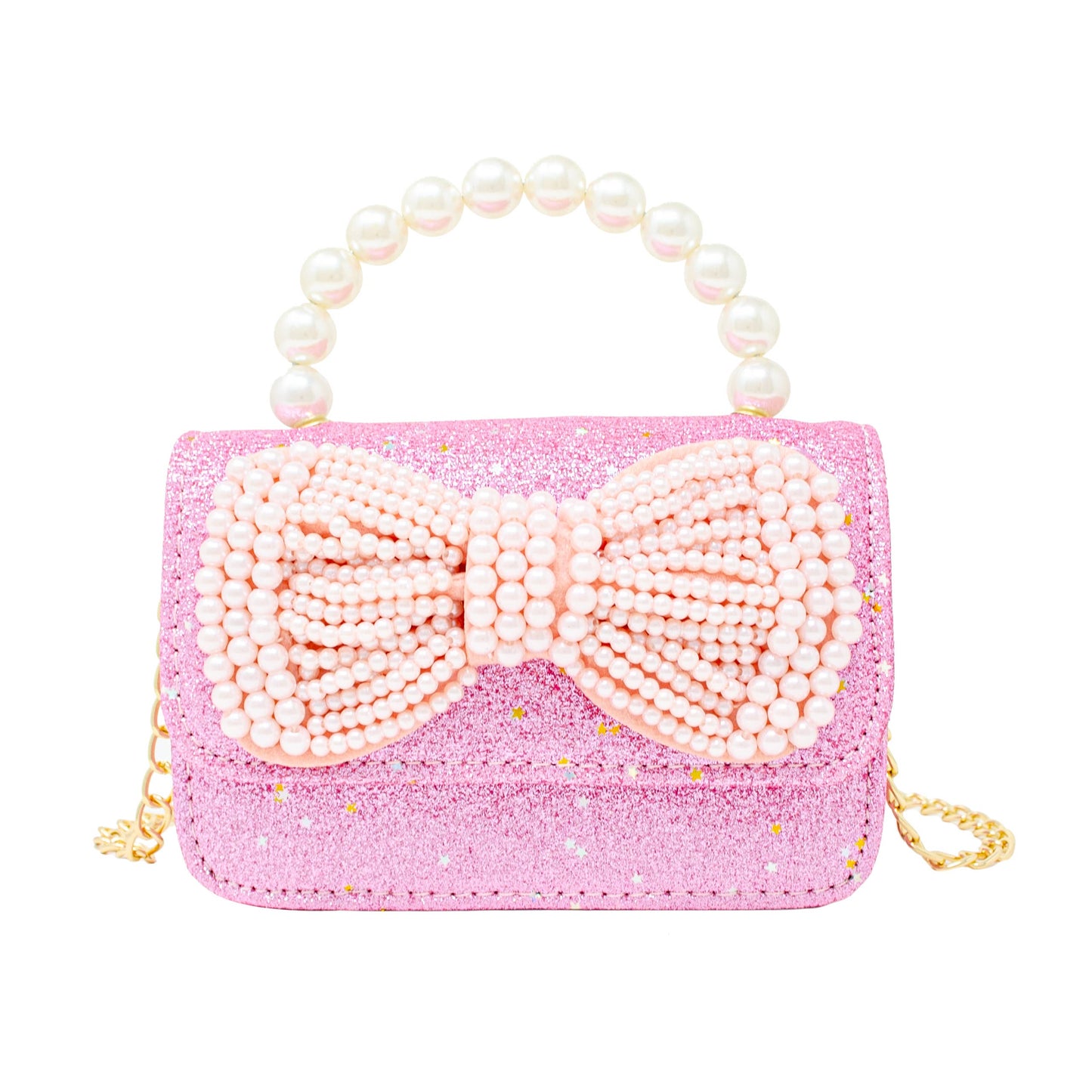 Glitter Pearl Handle Bow Handbag