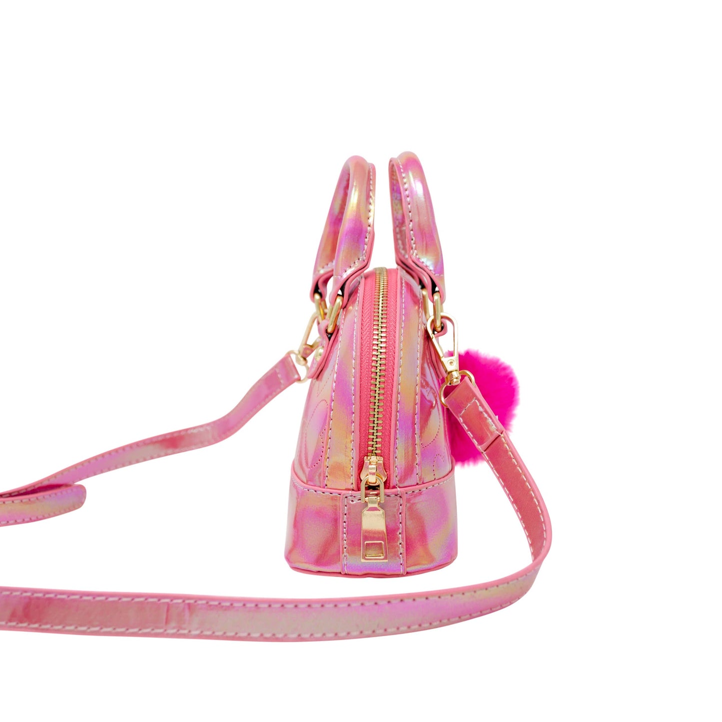 Shiny Dotted Heart Moon Handbag: Hot Pink