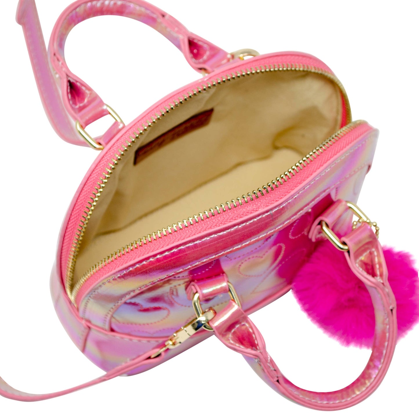Shiny Dotted Heart Moon Handbag: Hot Pink
