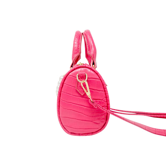 Crocodile Pearl Duffle Handbag: Hot Pink