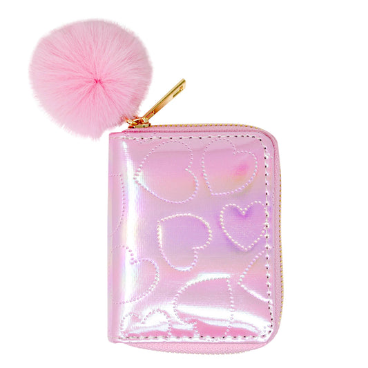 Shiny Dotted Heart Wallet- Pink