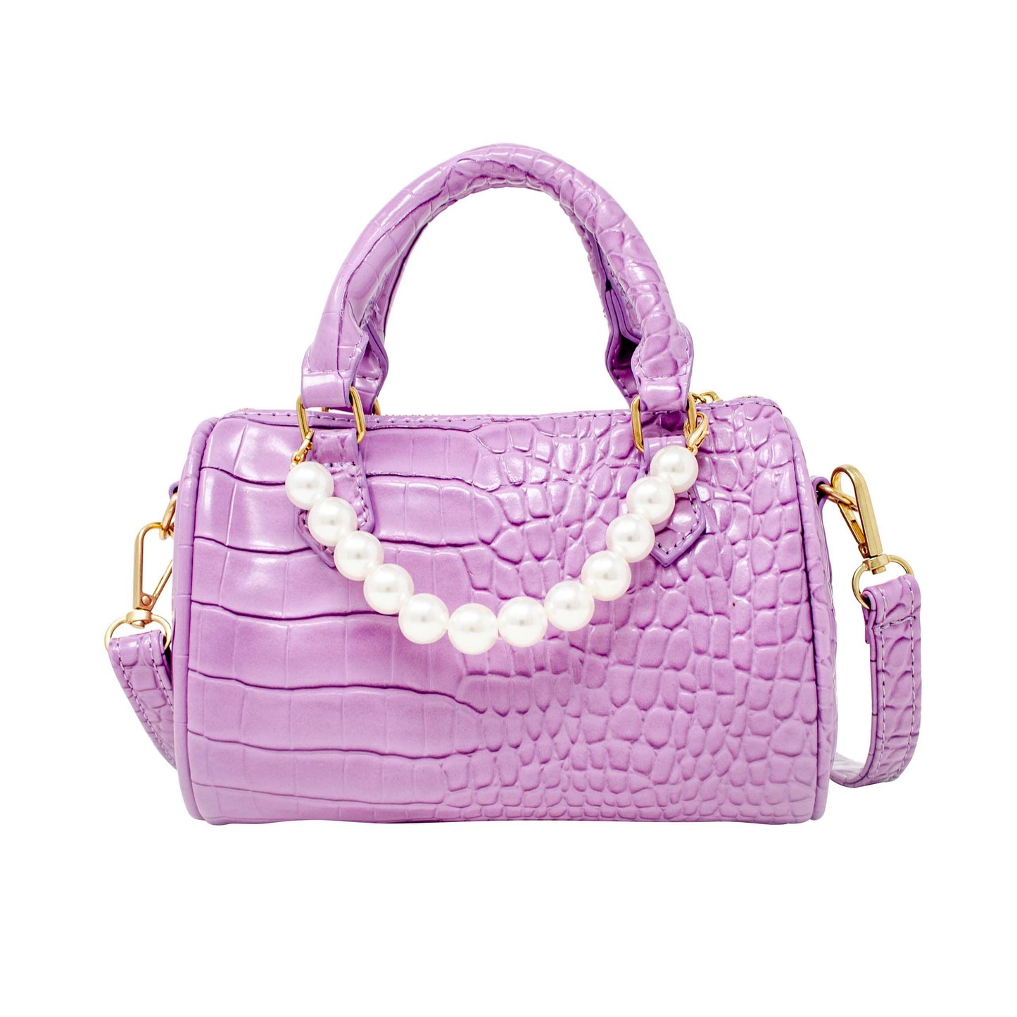 Crocodile Purple Pearl Duffle Handbag