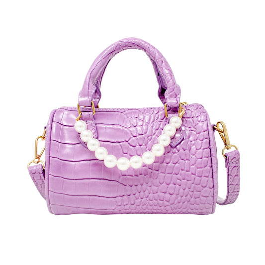 Crocodile Pearl Duffle Handbag- Lavender