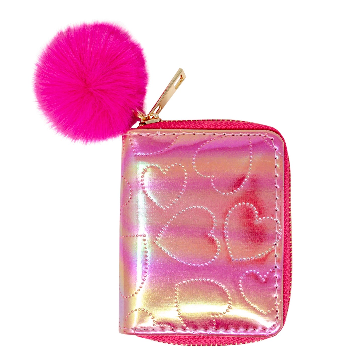 Shiny Hot Pink Dotted Heart Wallet
