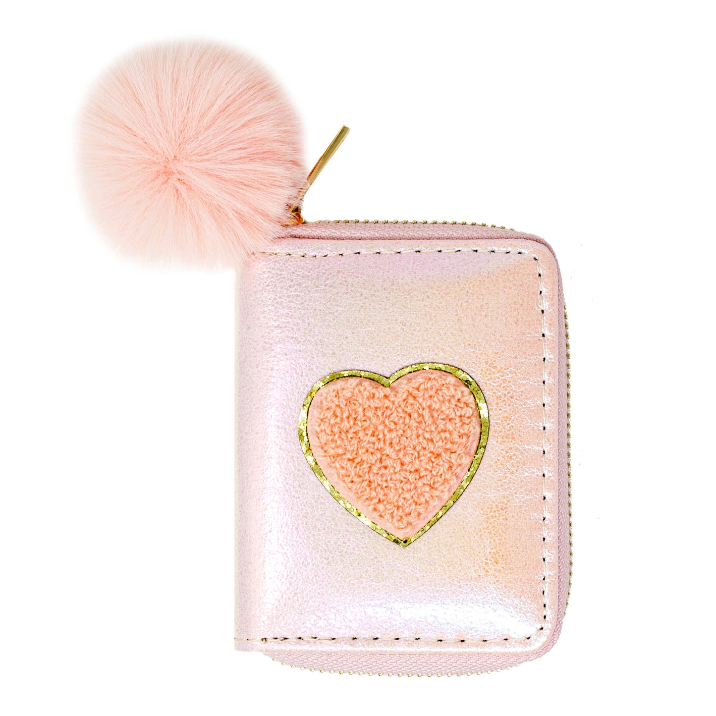 Shiny Heart Patch Wallet- Pink