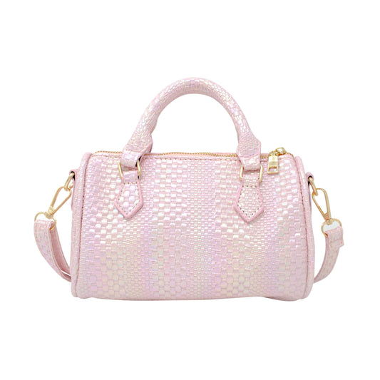 Rainbow Pink Woven Duffle Handbag