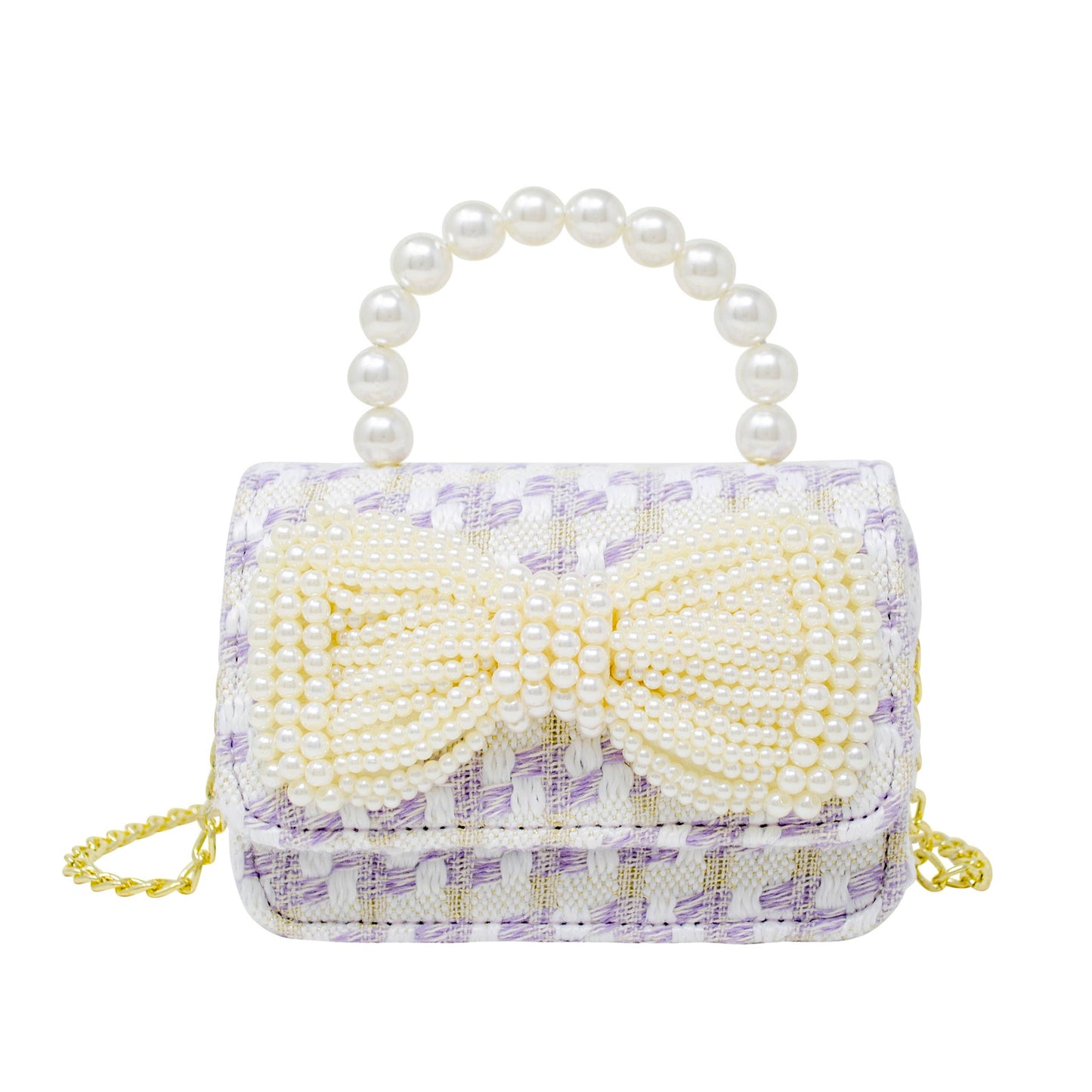 Tweed Pearl Handle Bow Purse - Purple