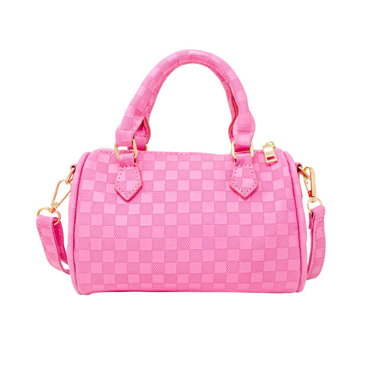 Checkered Hot Pink Canvas Duffle Handbag