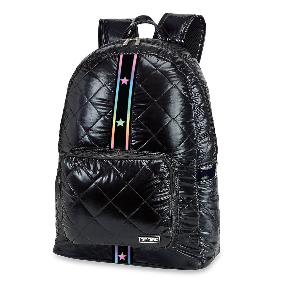 Black Diamond Stitch Backpack with Gradient Star Straps