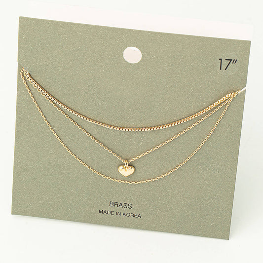 Dainty Layered Chain Mini Heart Pendant Necklace