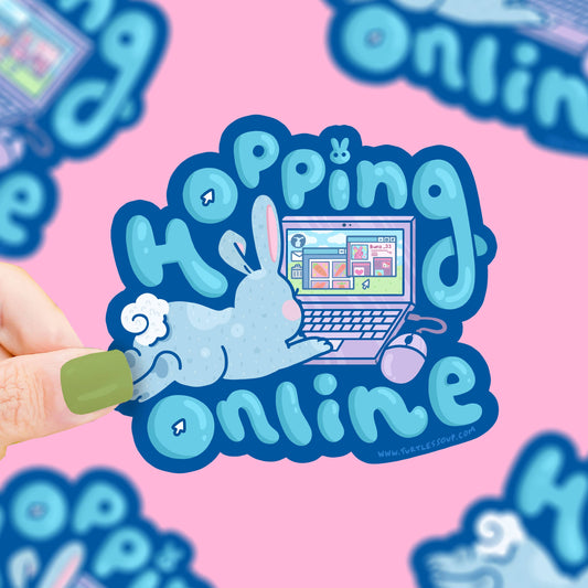 Hopping Online Funny Rabbit Internet Bunny Vinyl Sticker