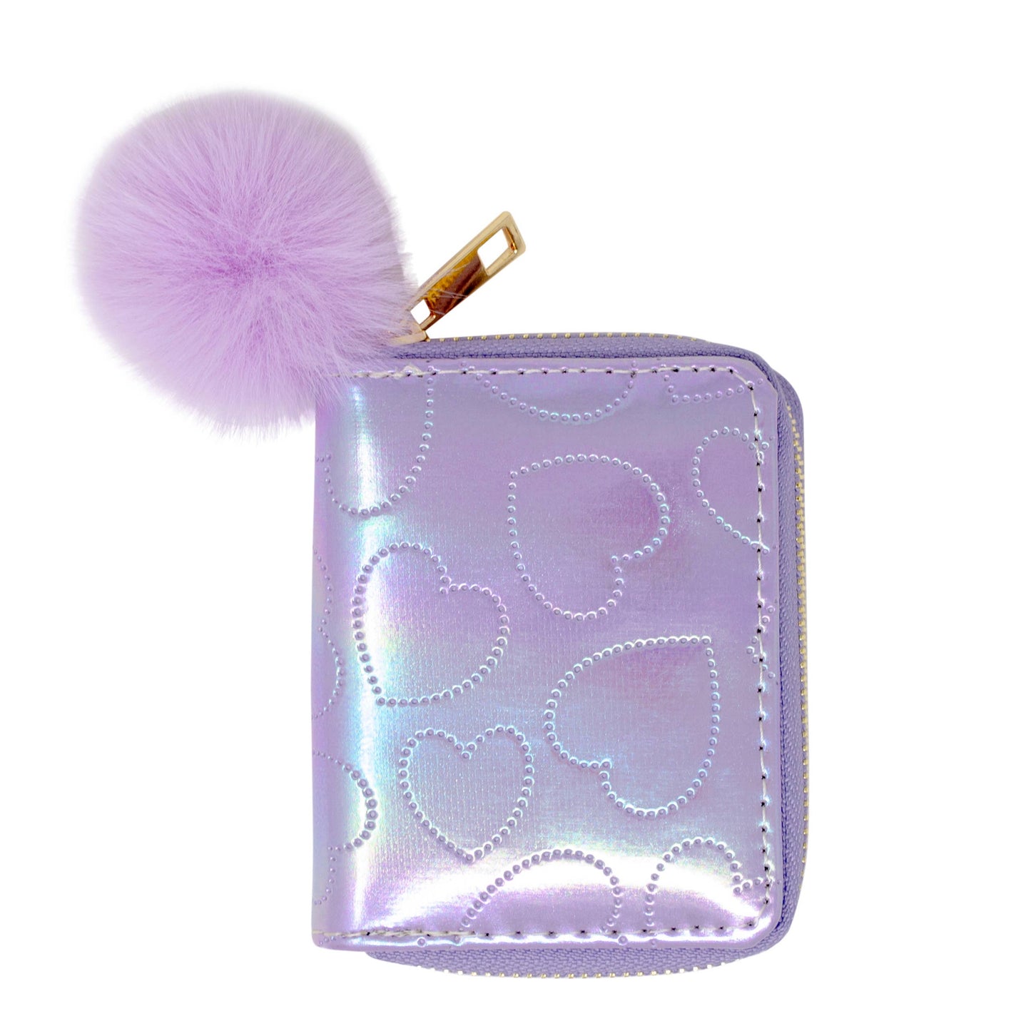 Shiny Dotted Heart Wallet - Purple