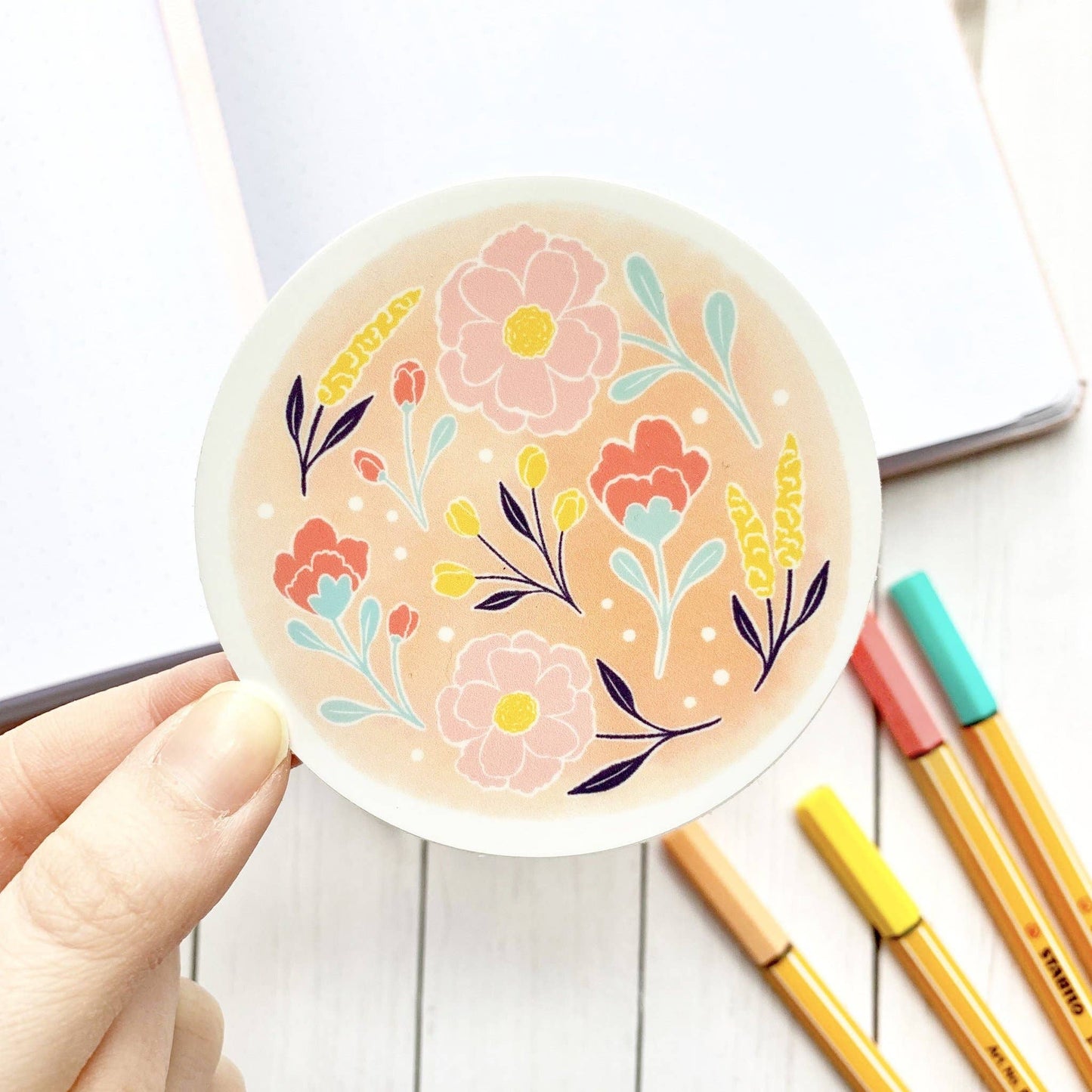 Pink Watercolor Floral Circle Sticker, 3x3 in.
