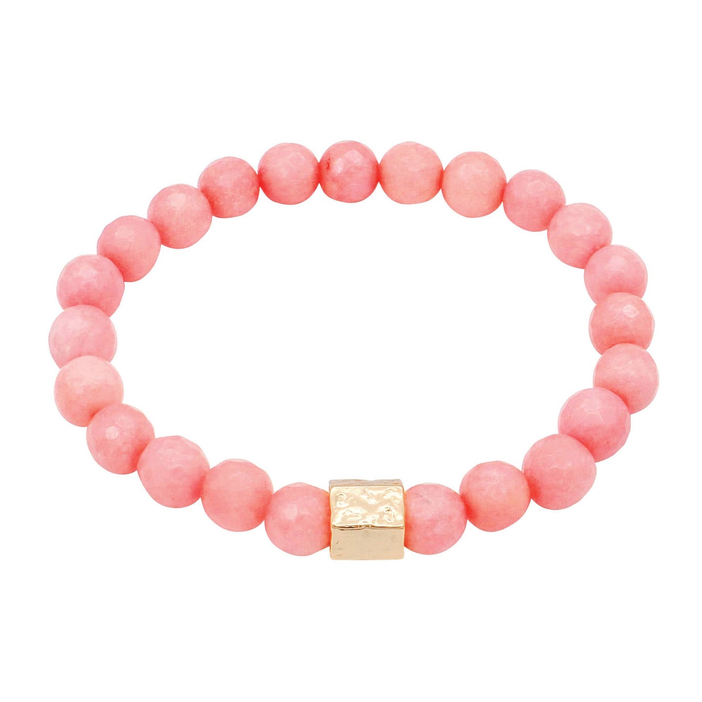 Pink Jade and Gold Stretch Bracelet