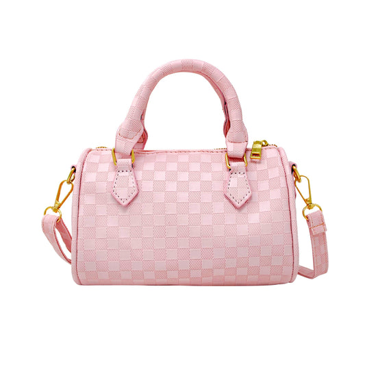 Checkered Pink Canvas Duffle Handbag