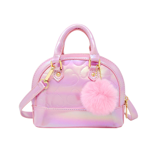 Shiny Pink Dotted Heart Moon Handbag