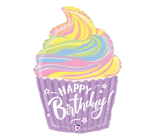 27” HBD Pastel Cupcake Balloon
