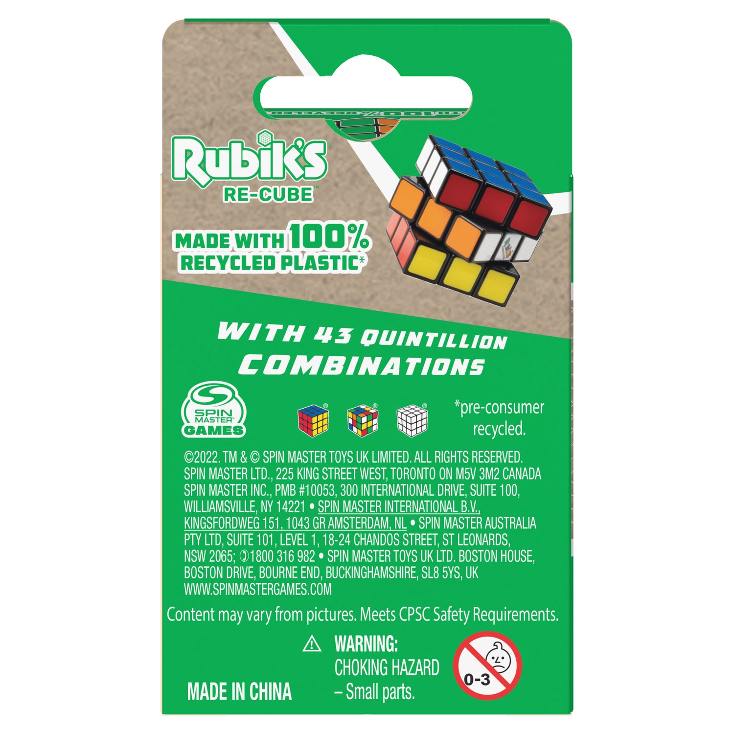 Rubik's Re-Cube, The Original 3x3 Cube Made with 100% Recycled