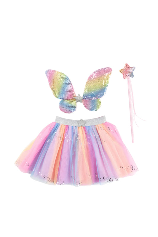 Rainbow Sequin Skirt, Wings & Headband
