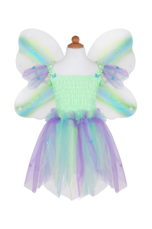 Butterfly Dress & Wings With Wand - Green/Multi