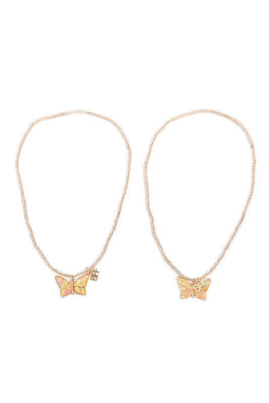 BFF Pink Butterfly Share & Tear Necklaces